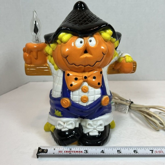 VTG Lighted Pumpkin Scarecrow Plastic Halloween Corded On/Off Switch With Box - Picture 6 of 9